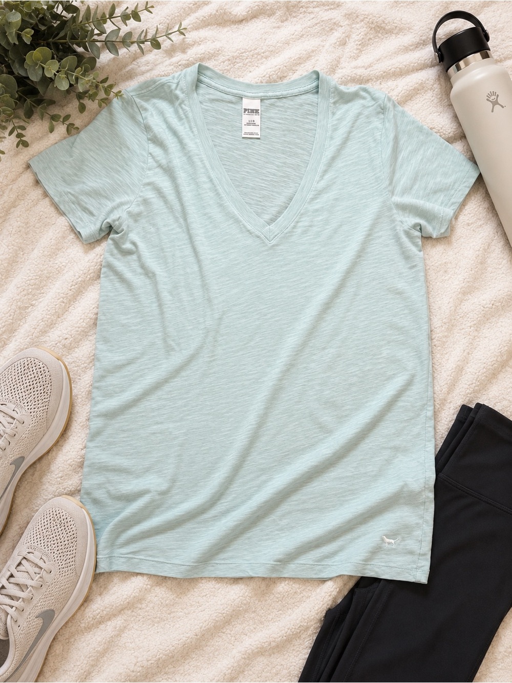 PINK Victoria’s Secret Light Blue V-Neck Tee | Soft Lounge Sleep Shirt | Size L